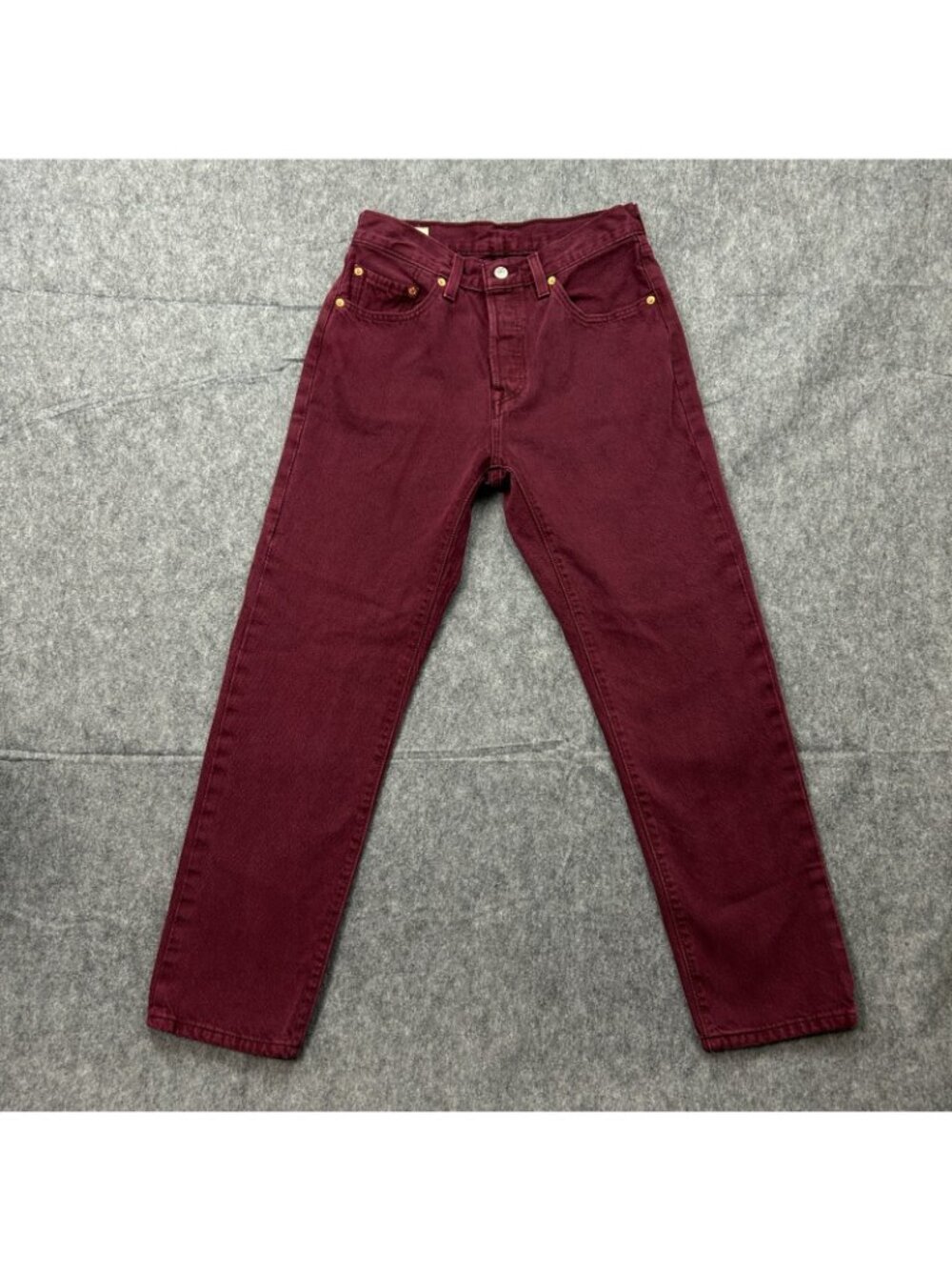 Levi's 501 Original Cropped Jeans Women's Size 28 X 28 Button Fly Big E Wine Red - Picture 2 of 15